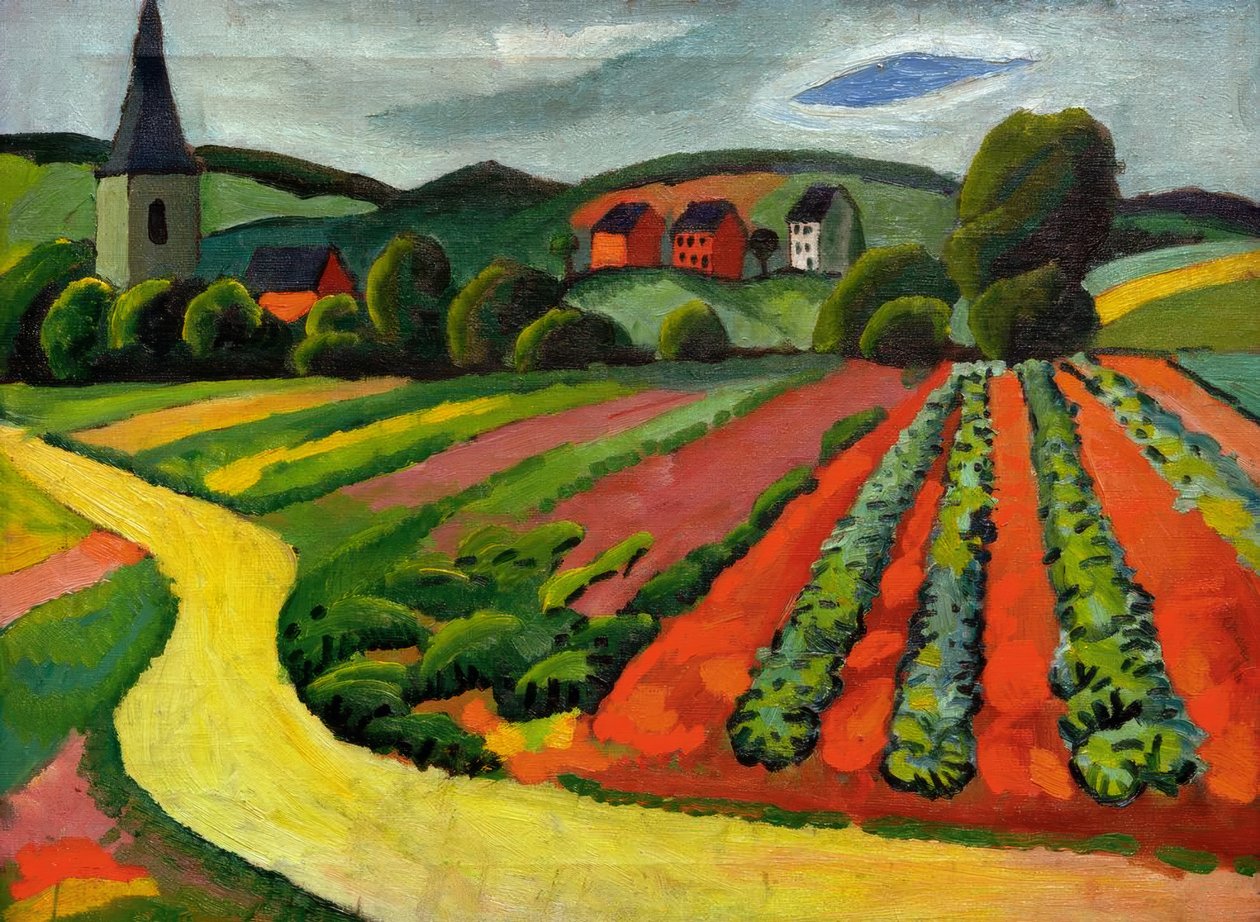 Landschap met kerk en weg door August Macke