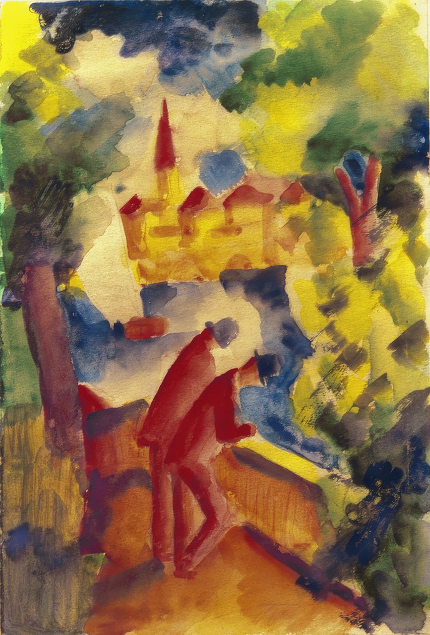 Mannen op de straat bij het meer door August Macke