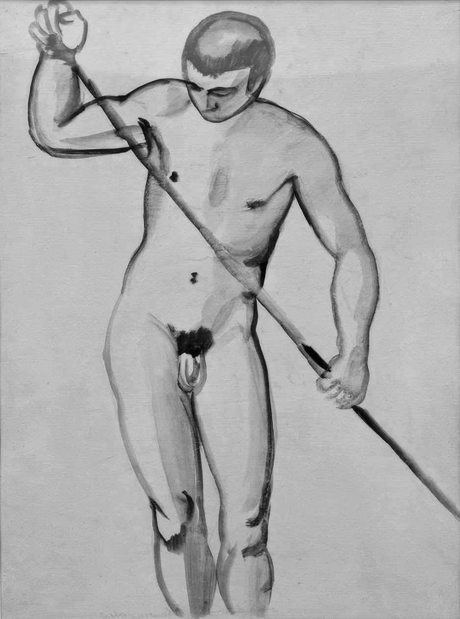 Mannelijk naakt (veerbootman) door August Macke