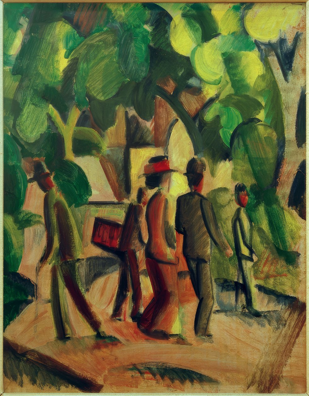 Promenade in bruin en groen door August Macke