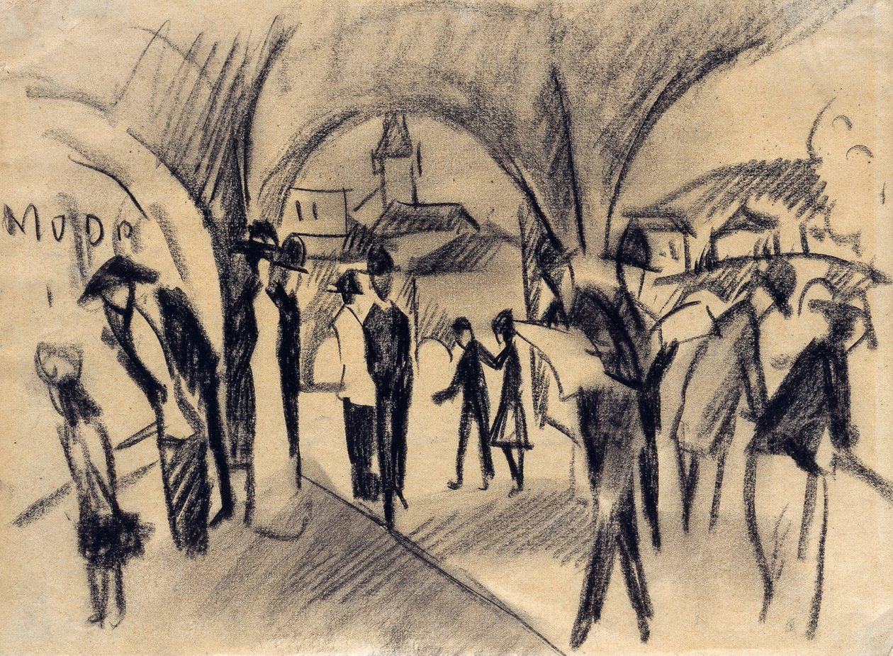 Scène Onder de Arcades in Thun door August Macke