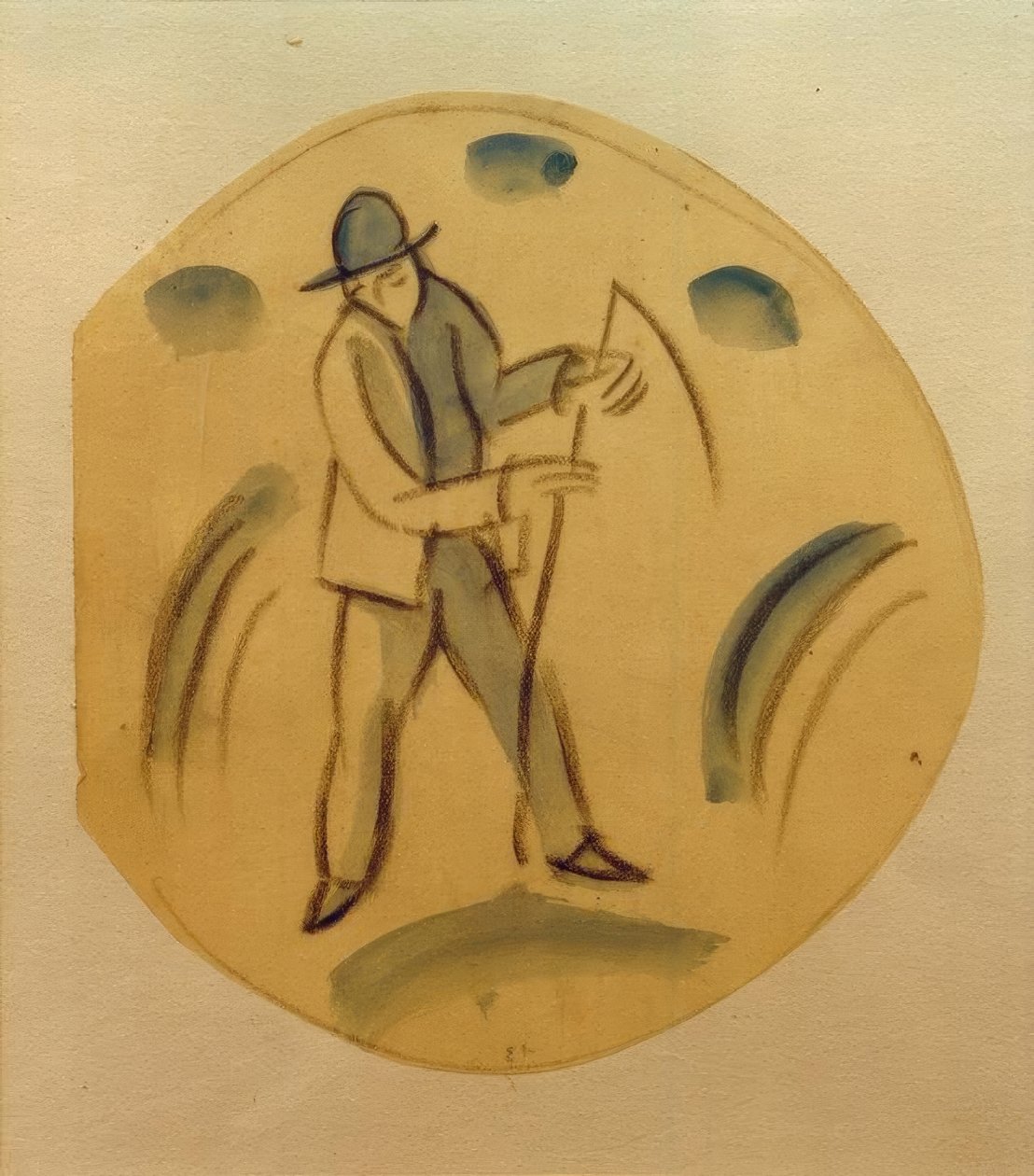 Maaier, ontwerp voor een bord door August Macke