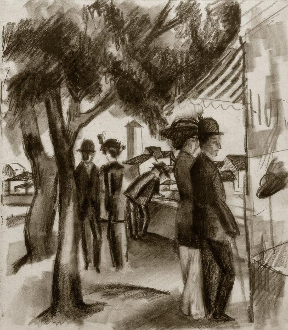 Wandelaars onder bomen door August Macke