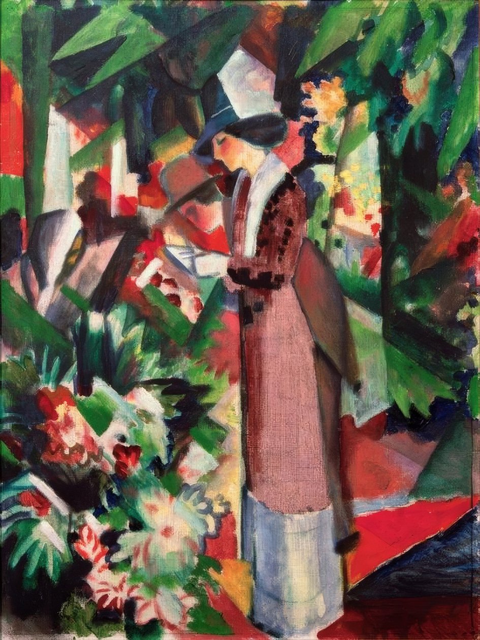 Wandeling in bloemen door August Macke