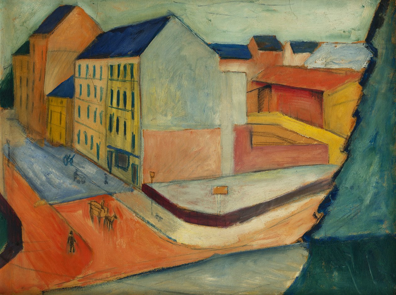 Onze straat met renbaan, Bonn, 1913 door August Macke