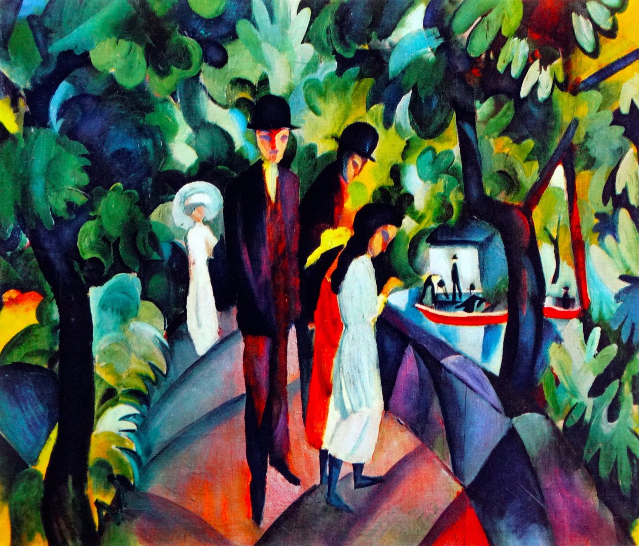 Wandelaars op de brug door August Macke