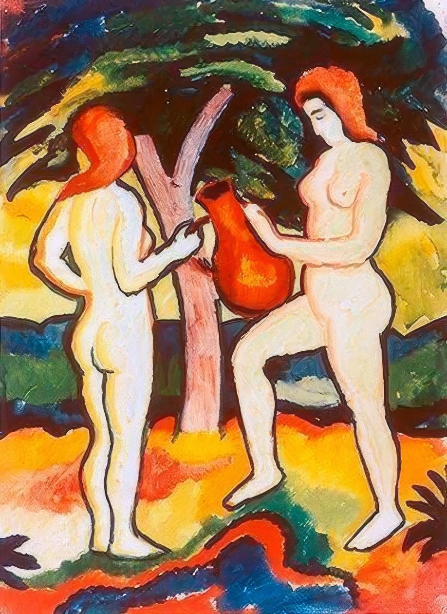 Twee naakten met kruik door August Macke