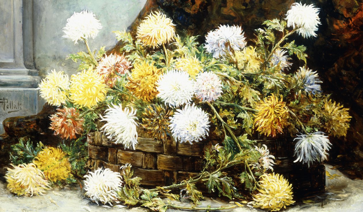 Chrysanten in een mand door August Pollak