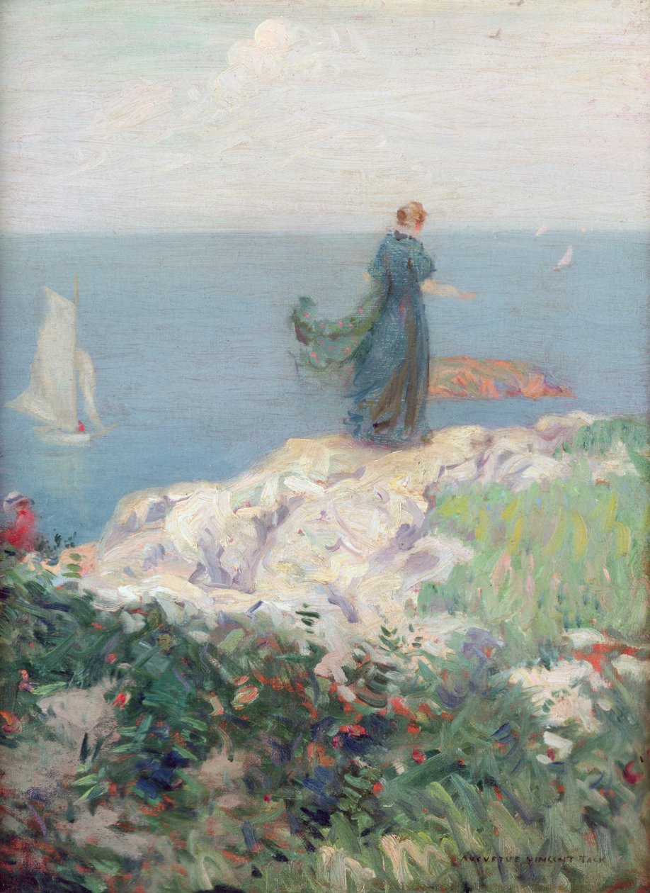 Scène aan zee (olieverf op doek) door August Vincent Tack