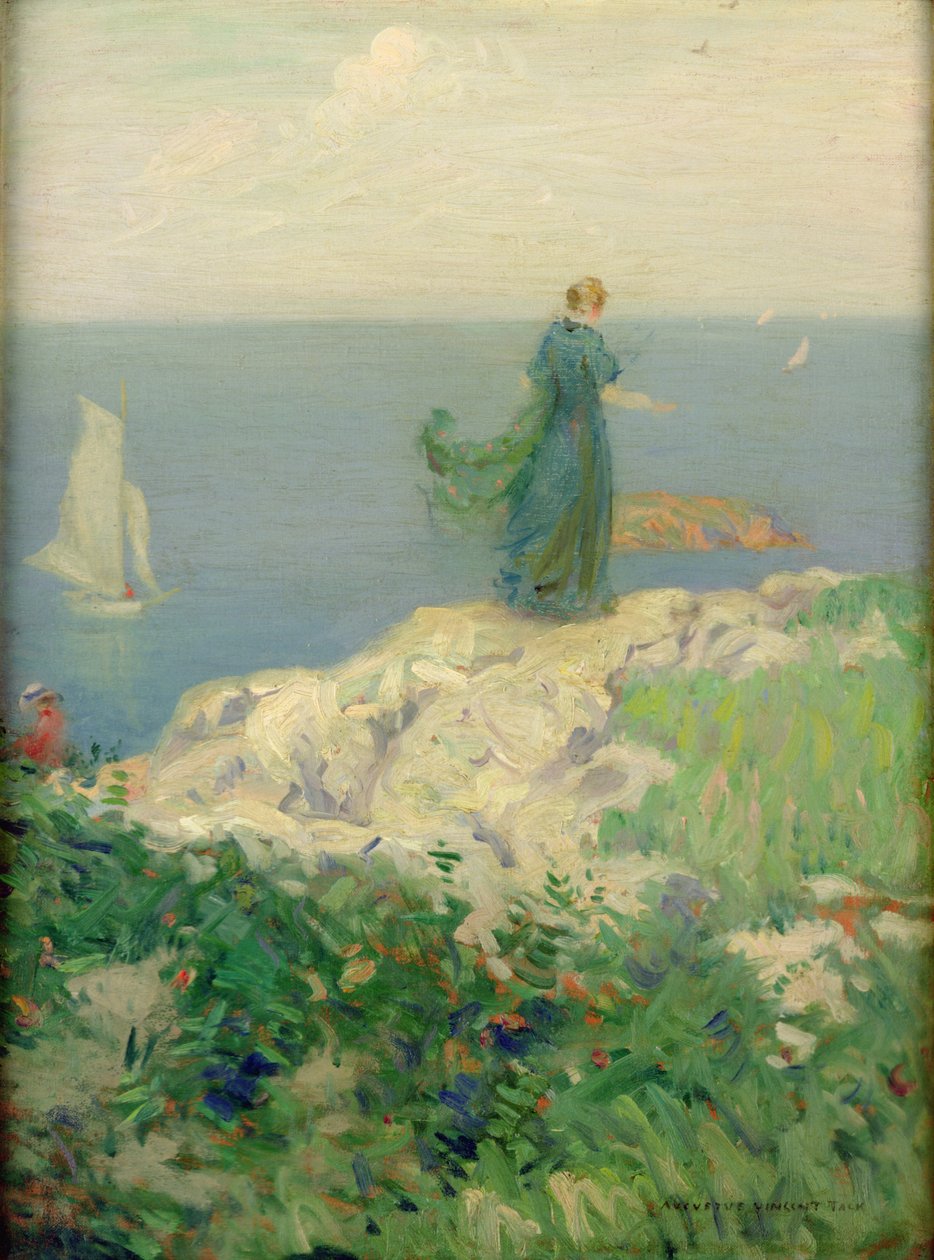 Scène aan zee (olieverf op doek) door August Vincent Tack