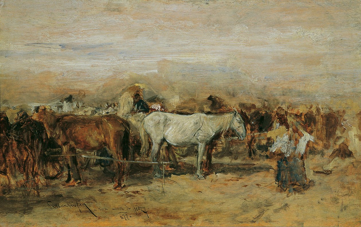 Paardenmarkt in Szolnok II door August von Pettenkofen