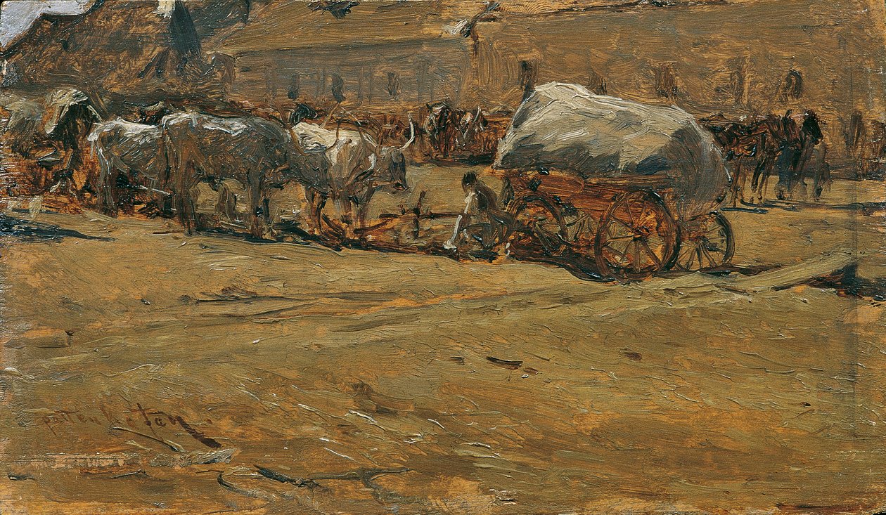 Hongaarse ossenwagens door August von Pettenkofen