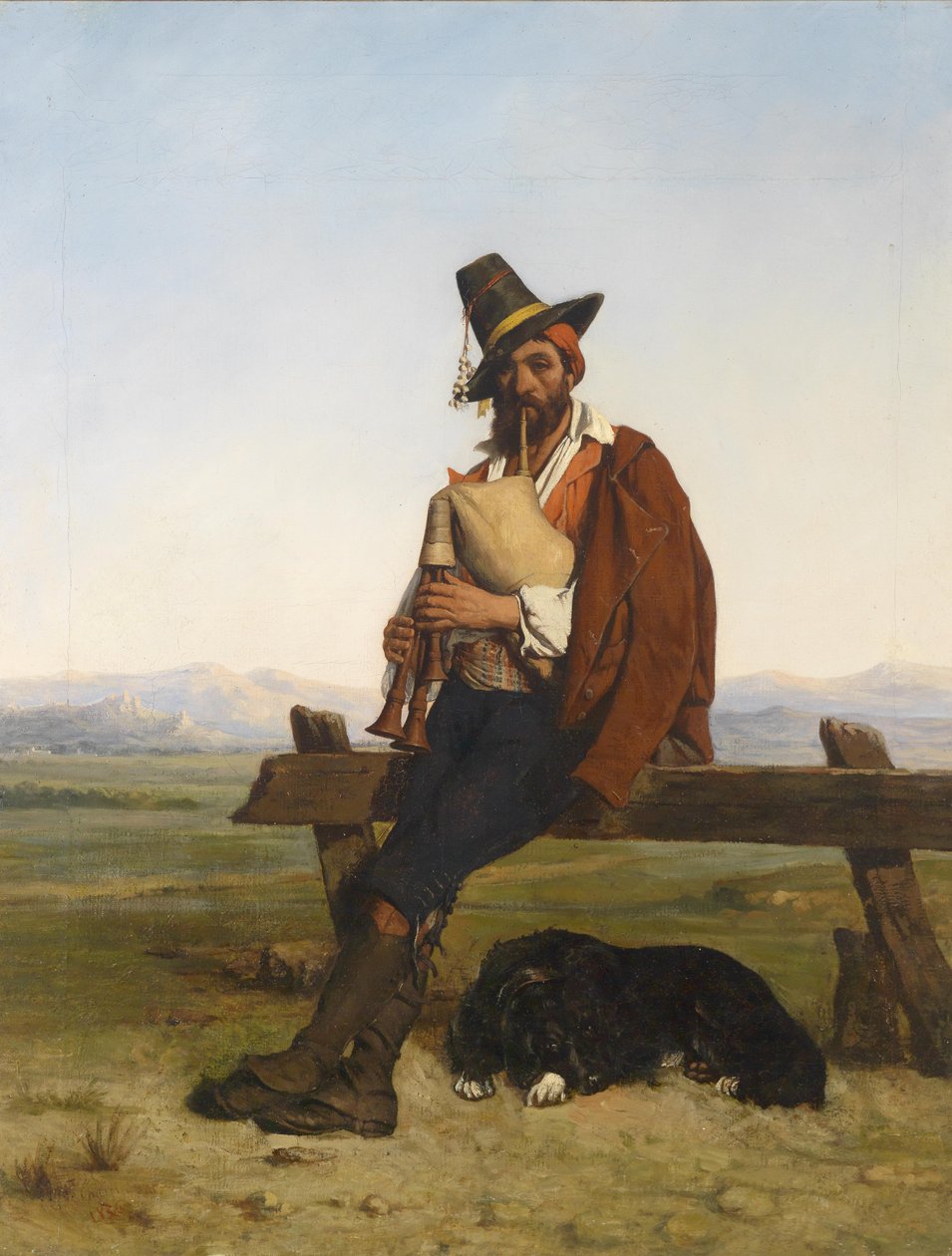 Italiaans Landschap met een Muzikale Herder door Auguste Charpentier