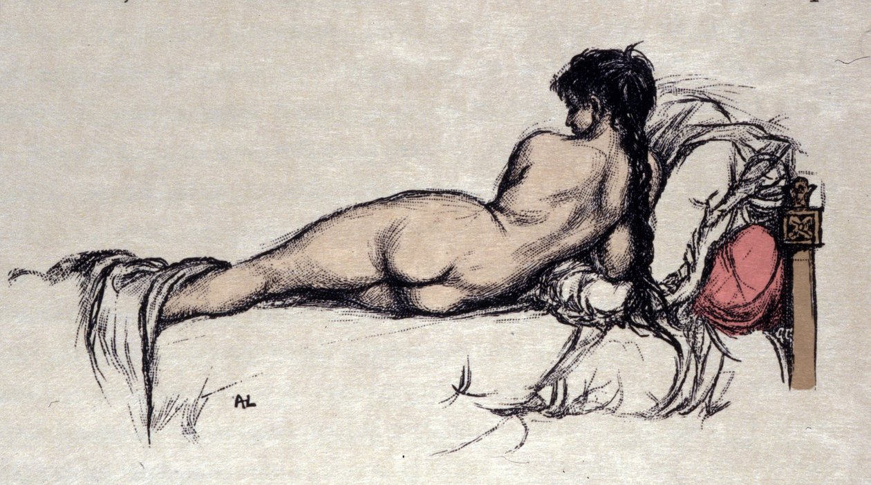 Naakte vrouw in bed door Auguste (after) Leroux