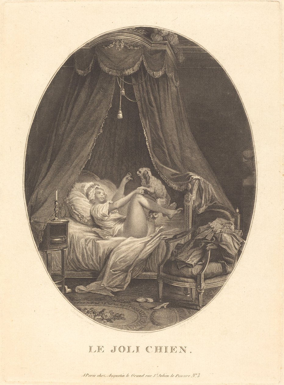 De mooie hond door Auguste Claude Simon Legrand after Nicolas Lavreince