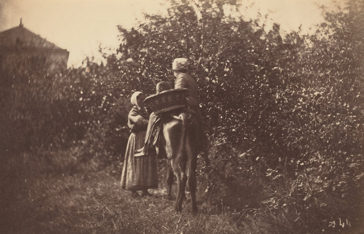 Twee vrouwen met ezel,eind jaren 1870 (foto) door Auguste Giraudon