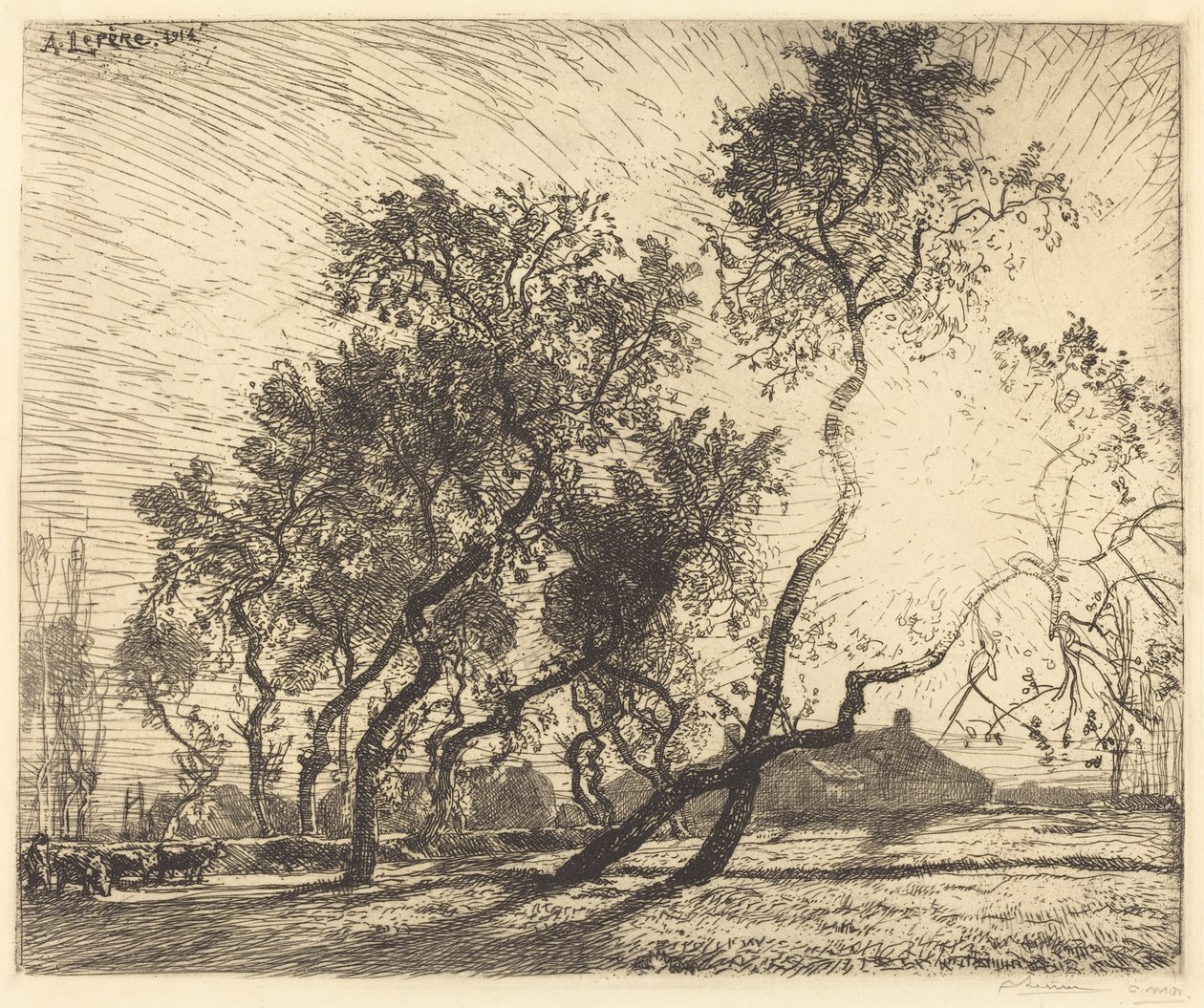 De boerderij met Hollandse populieren door Auguste Lepere