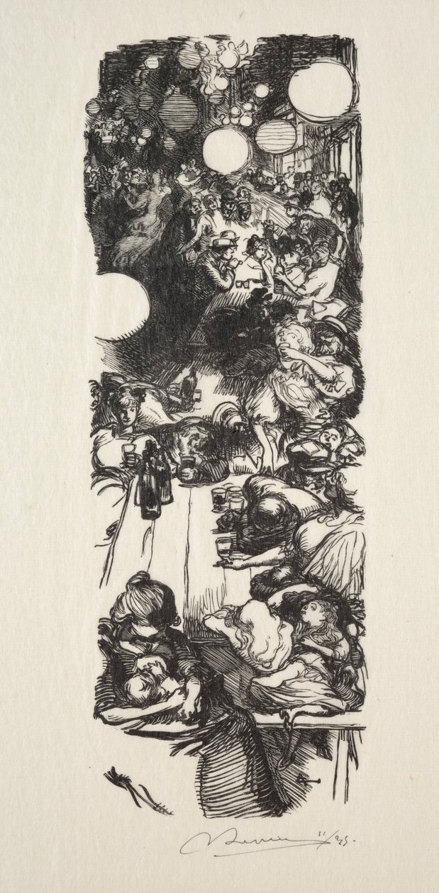 14 Juillet, Rue de Belleville, middernacht door Auguste Louis Lepère