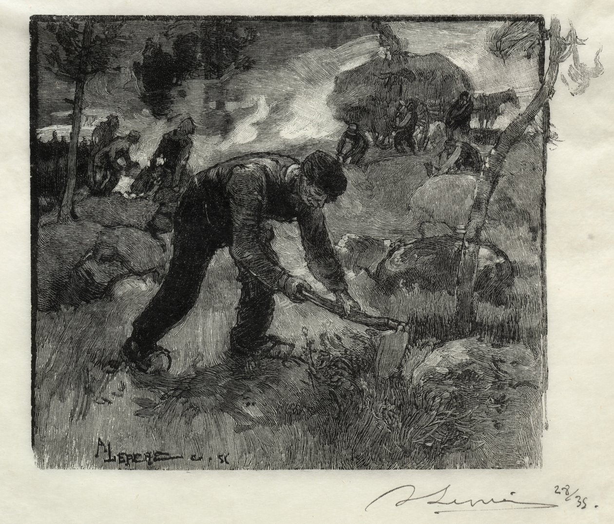 Heideplukkers door Auguste Louis Lepère