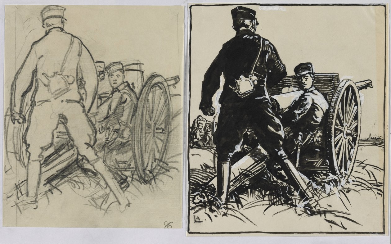 Belgische artilleristen, 1914 door Auguste Louis Lepère