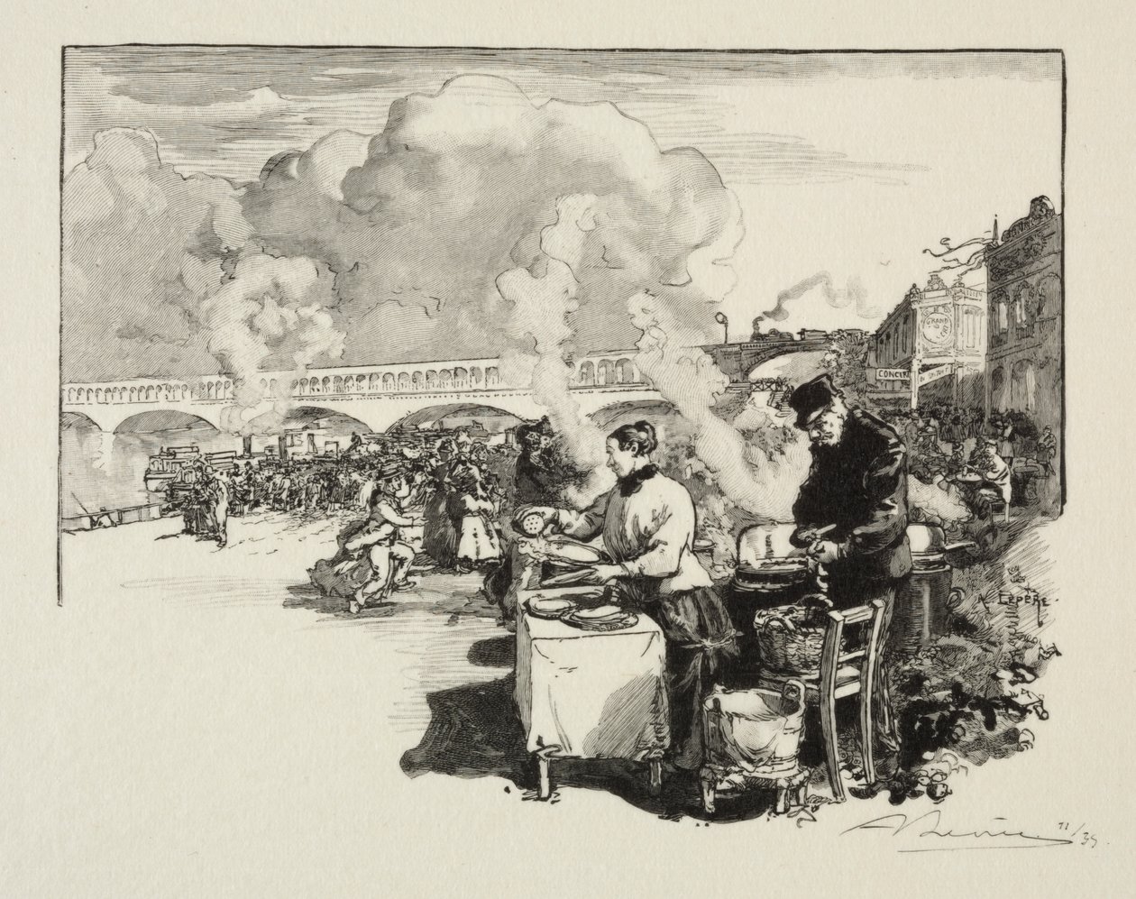 Aanlegsteiger van de boot-omnibus door Auguste Louis Lepère
