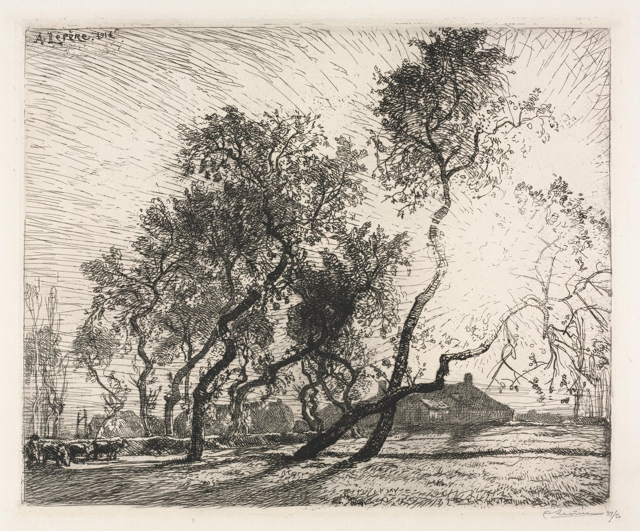 Boerderij met Populieren van Holland door Auguste Louis Lepère