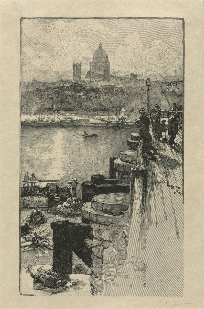 Vissers op een pier, Parijs door Auguste Louis Lepère