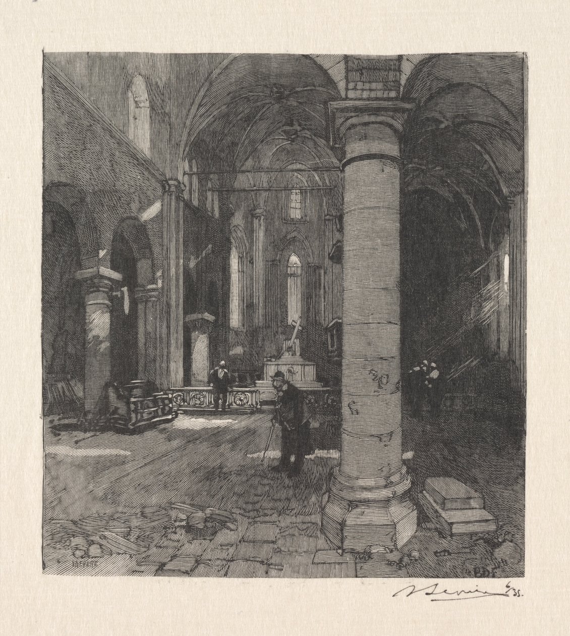 Interieur van de kerk door Auguste Louis Lepère