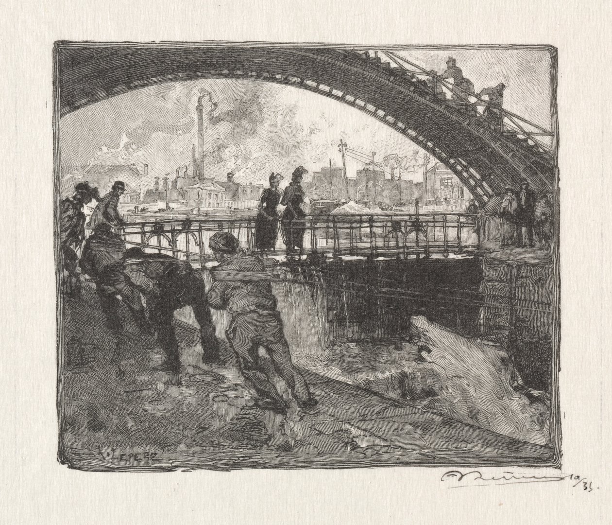 De Sluis van het St. Martin Kanaal door Auguste Louis Lepère