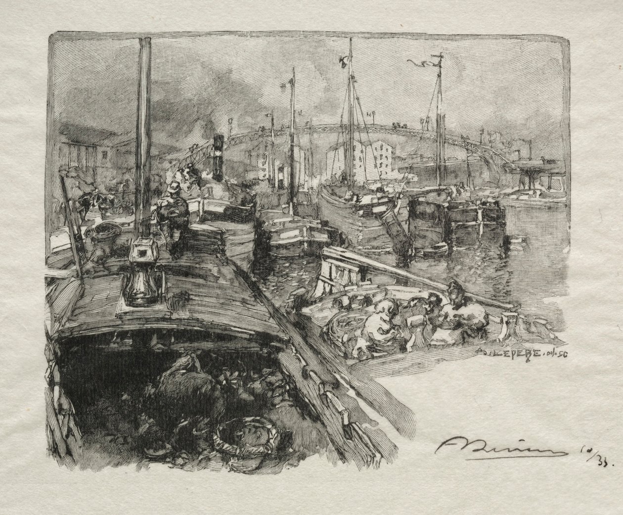 Le Bassin de la Villette door Auguste Louis Lepère