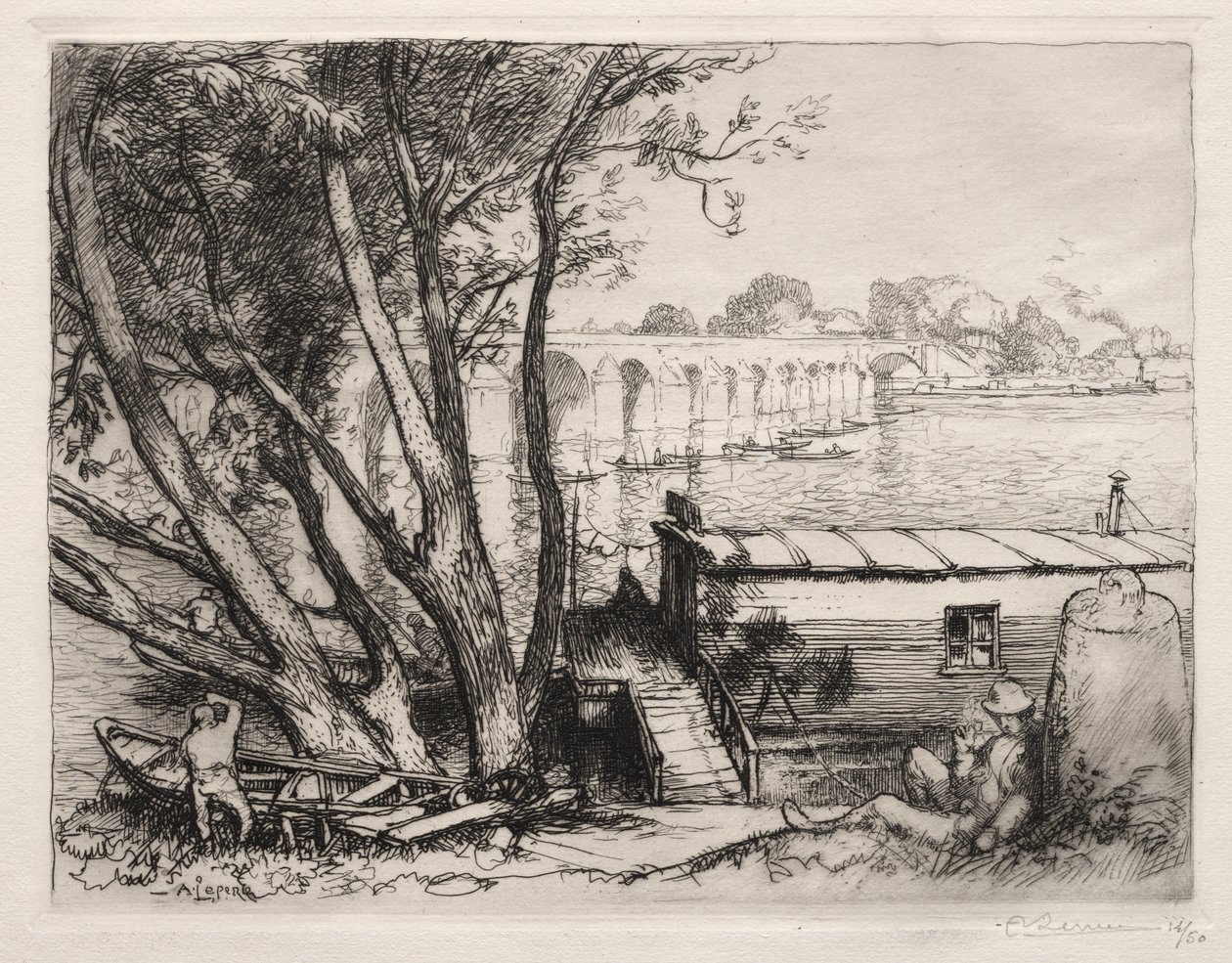 De brug van Poissy door Auguste Louis Lepère