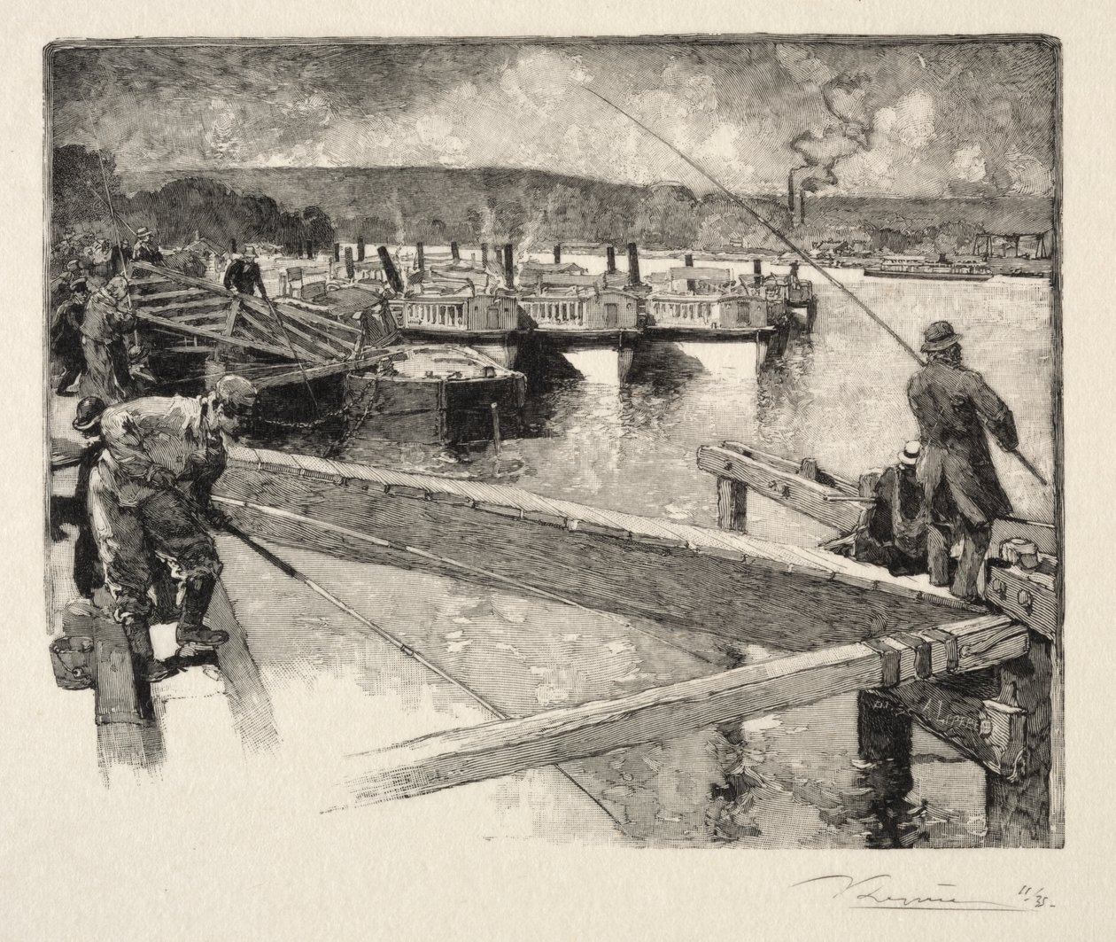 De garage van de boot-omnibus door Auguste Louis Lepère