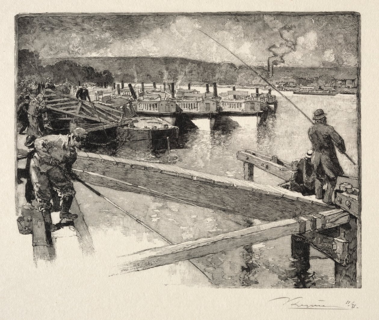 Le garage des bateaux-omnibus door Auguste Louis Lepère