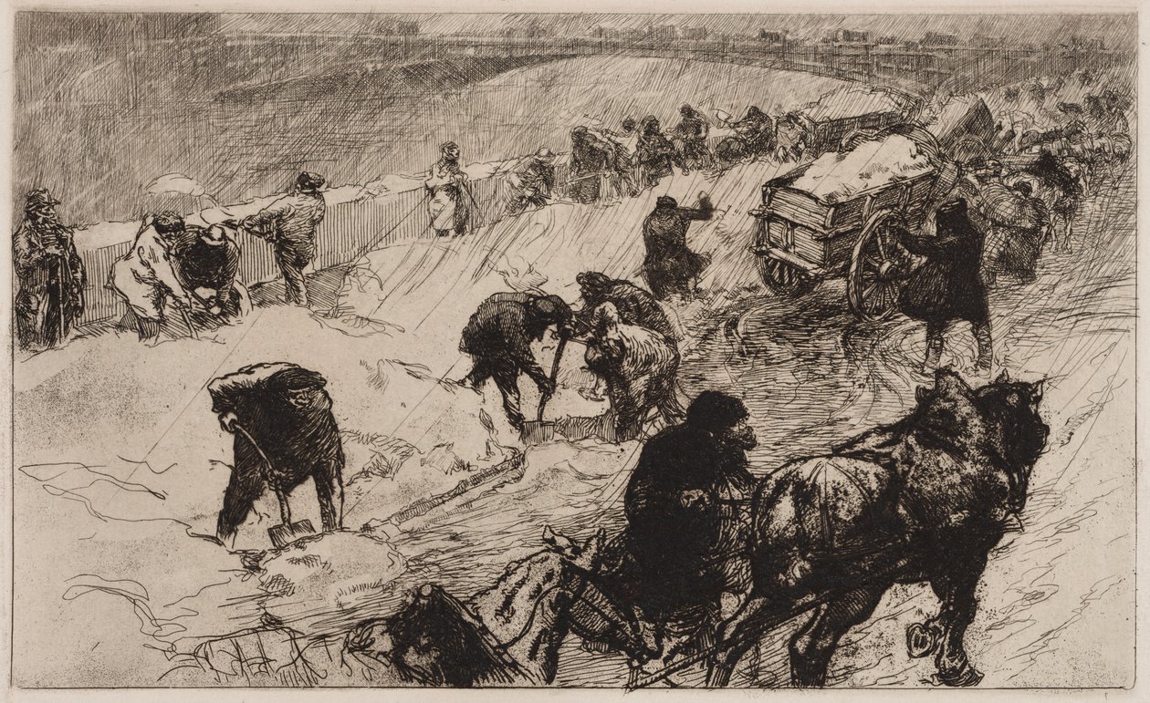 Sneeuwballengevecht: Quai aux Fleurs door Auguste Louis Lepère