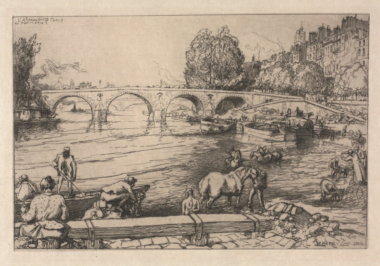 De waterplaats bij Mariebrug door Auguste Louis Lepère