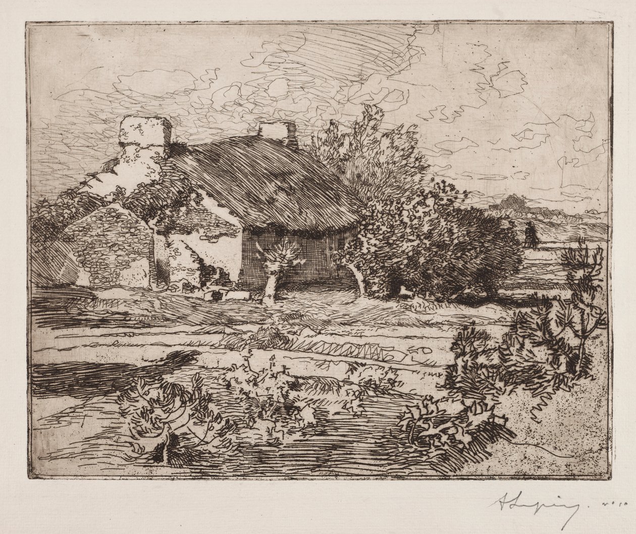 Oude boerderij, huis van het moeras, Vendée door Auguste Louis Lepère