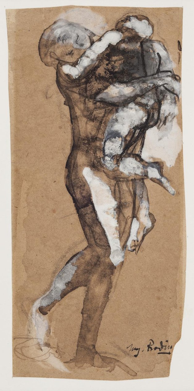 Vrouw die een jongen draagt door Auguste Rodin