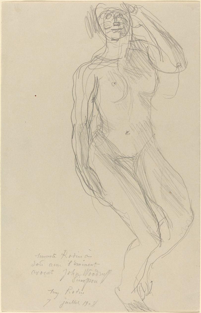Zittende Vrouwelijke Naakt Kijkt Vooruit door Auguste Rodin