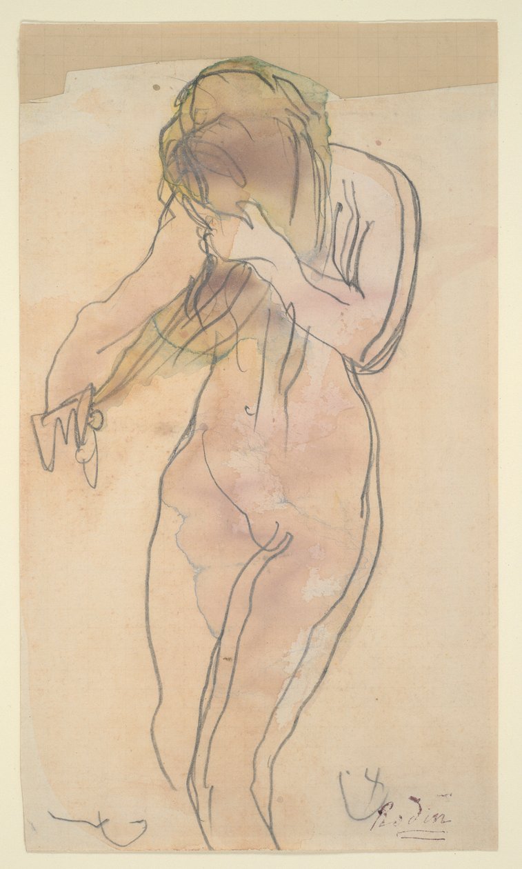 Studie van naakt (staand, haar kammen) door Auguste Rodin