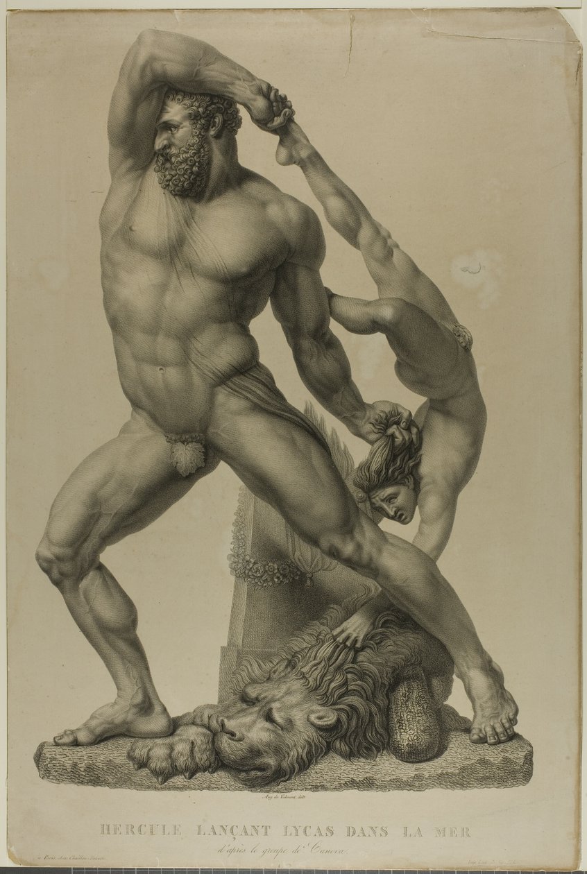 Hercules gooit Lichas in de zee door Auguste de Valmont