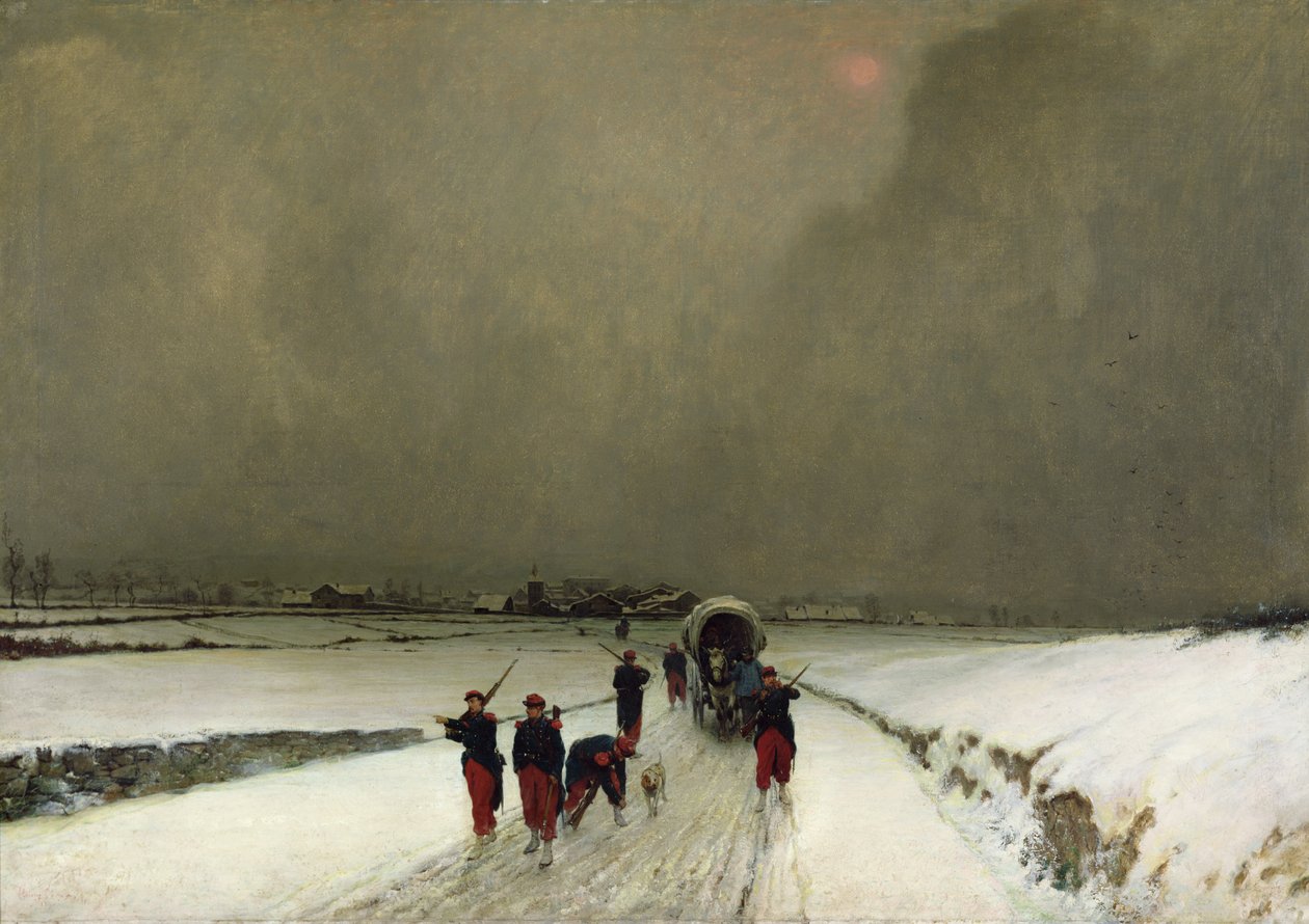 De achterblijvers, sneeuweffect, 1870 door Augustin Pierre Chenu