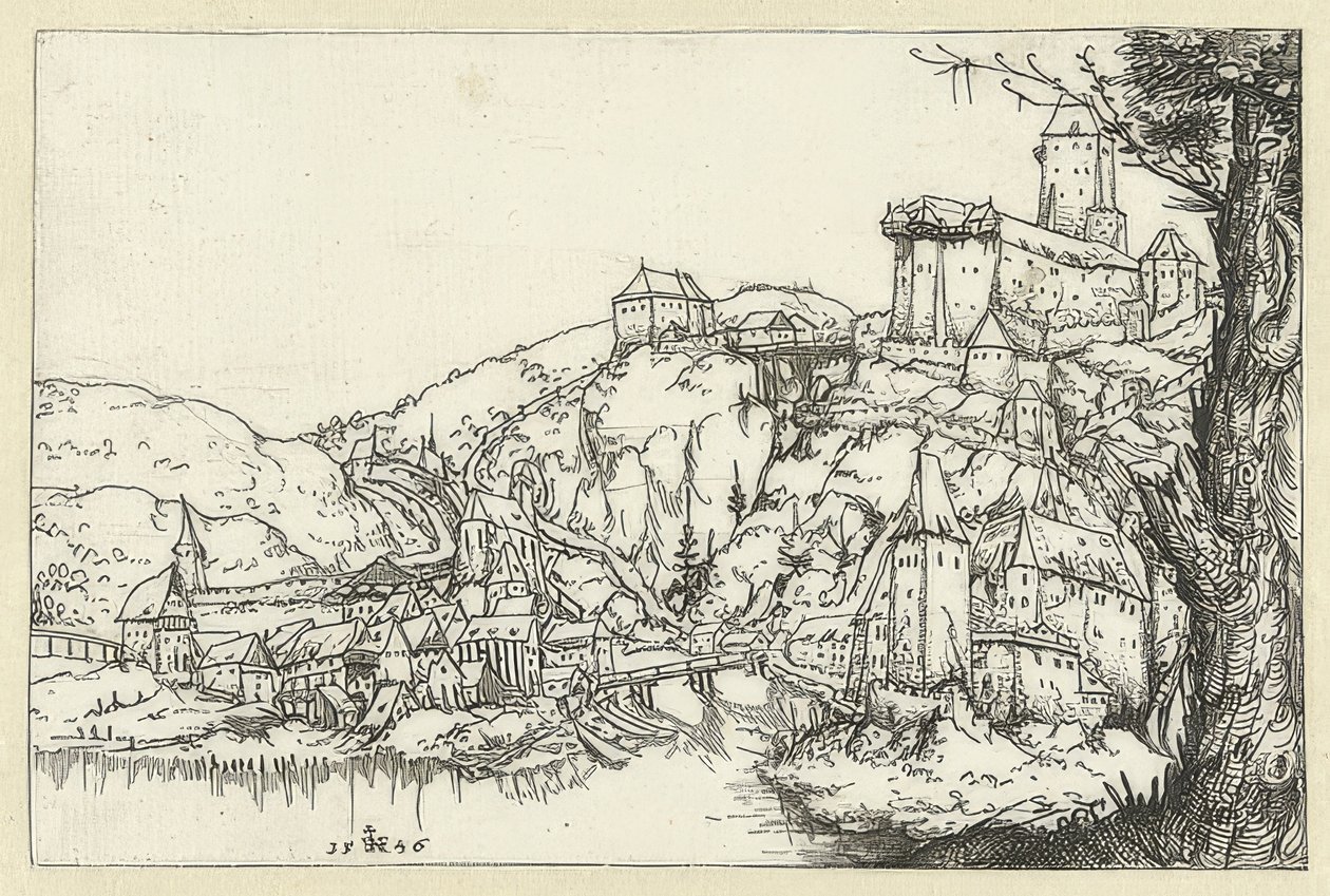 Uitzicht op Passau. 1546 door Augustin Hirschvogel