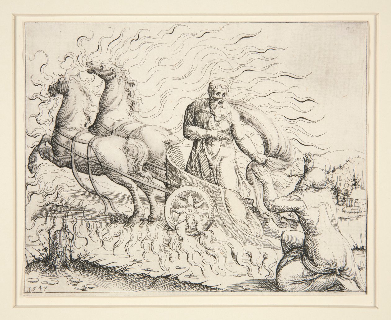 Elia in de vurige wagen door Augustin Hirschvogel