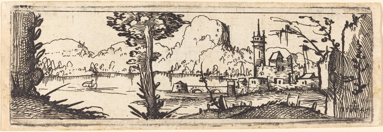 Landschap met Meer en Stad, 1545 door Augustin Hirschvogel