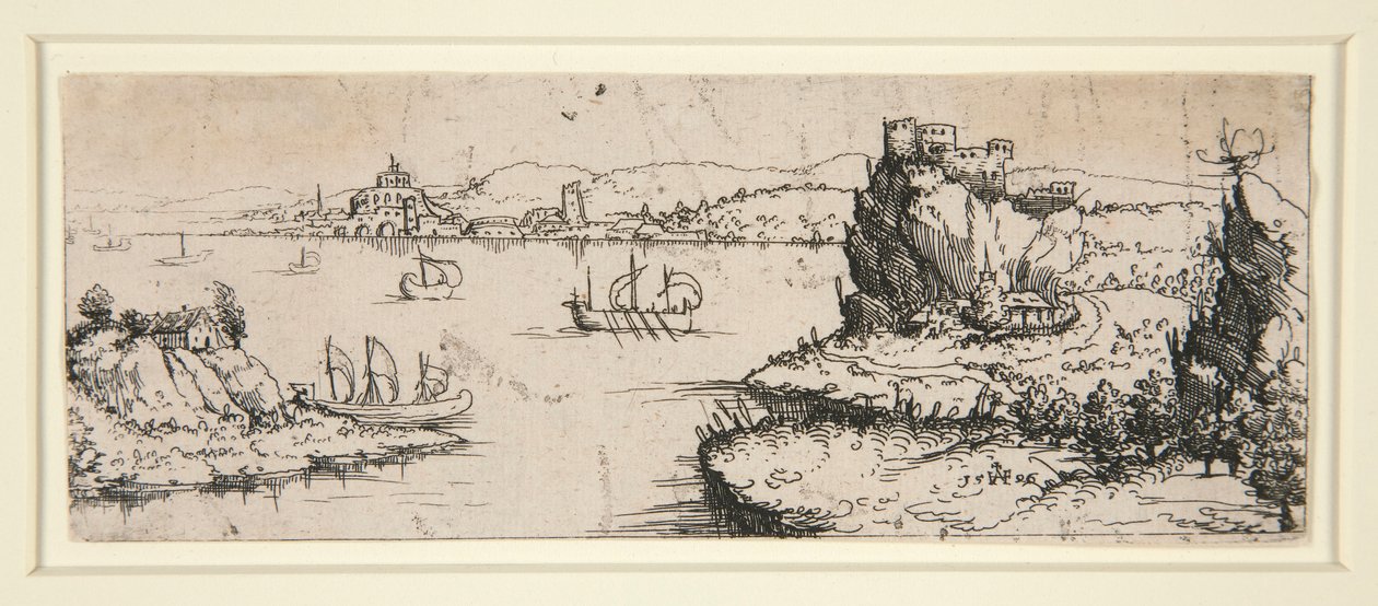 Landschap met rivier door Augustin Hirschvogel