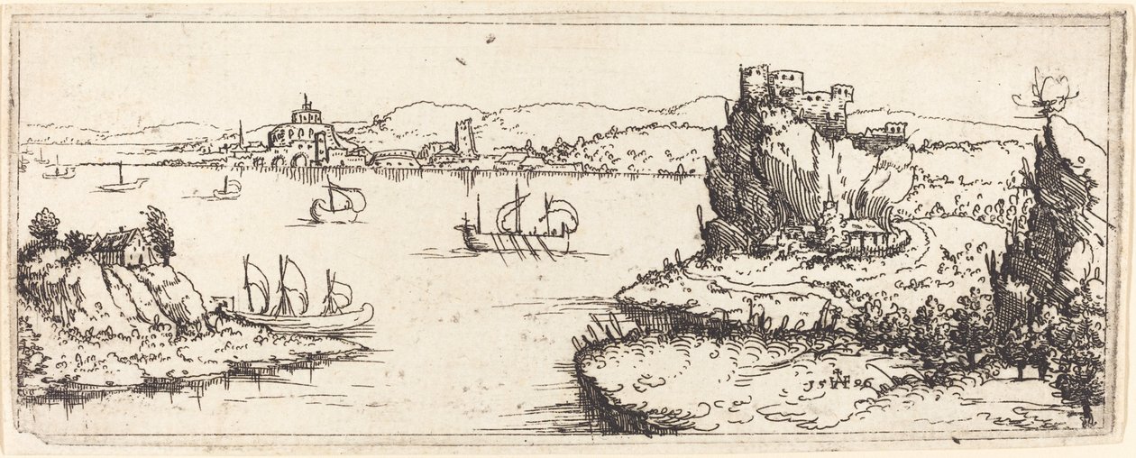 Landschap met Zeilboten door Augustin Hirschvogel