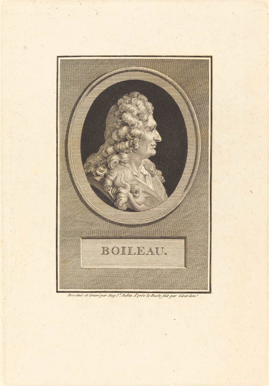 Despreaux-Nicolas Boileau door Augustin de Saint Aubin after François Girardon
