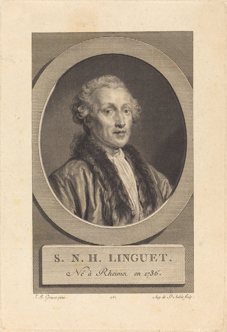 Simon-Nicolas-Henri Linguet door Augustin de Saint Aubin after Jean Baptiste Greuze
