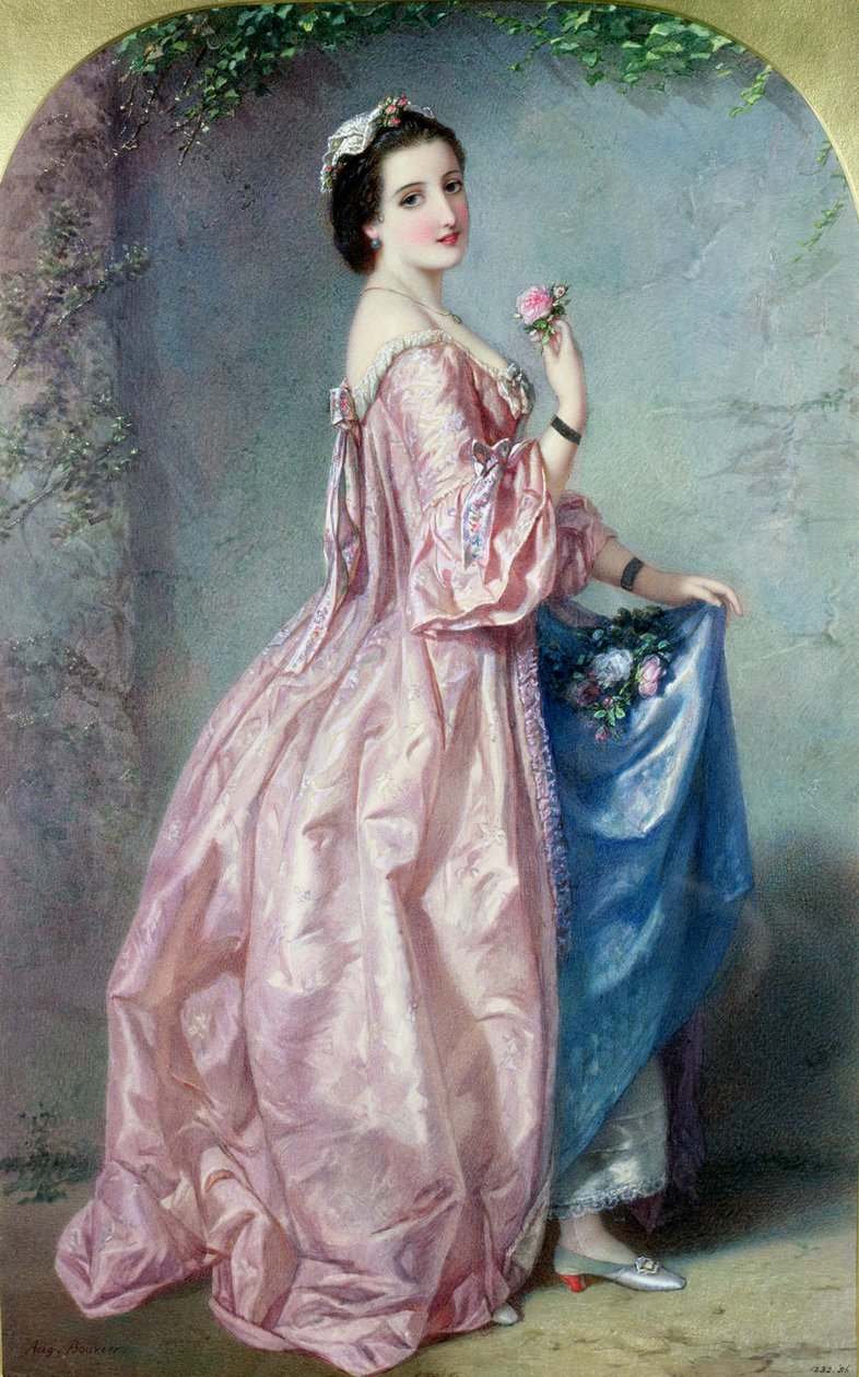 Dame die bloemen vasthoudt in haar onderrok, 19e eeuw door Augustus Jules Bouvier