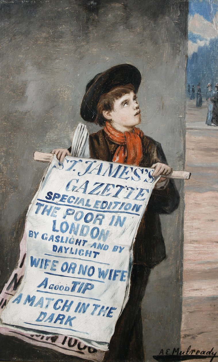 Een Londense krantenjongen door Augustus Edwin Mulready